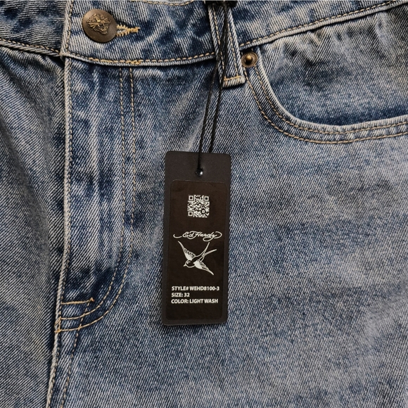 NWT Ed Hardy Women's 32 Baggy Jeans Y2K Painted Tattoo Heart Koi Graphic Denim - Picture 5 of 12